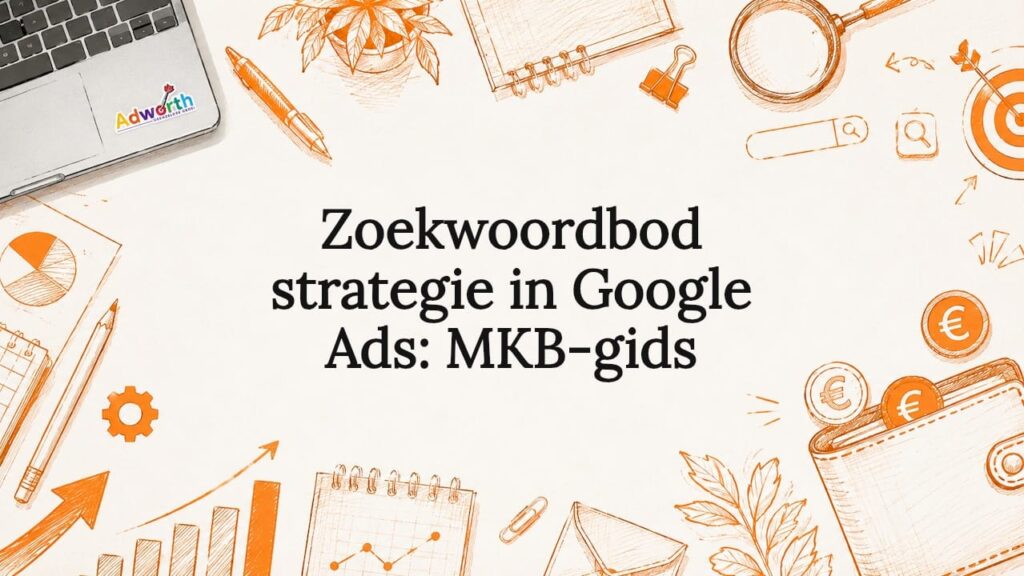 Sfeervolle titelkaart met het zoekwoord en illustraties rond advertenties