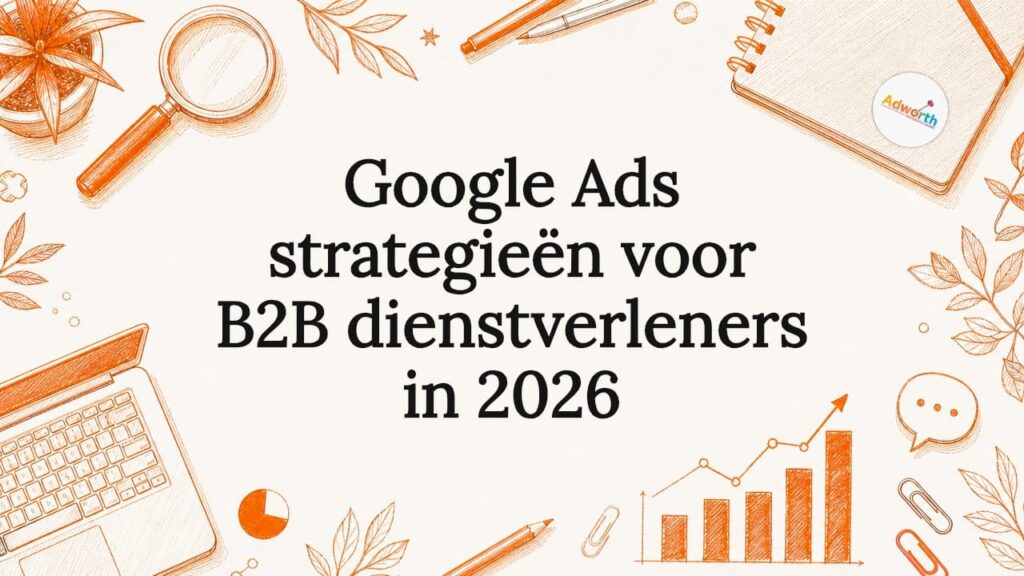 Sfeervolle titeldia met marketing-symbolen